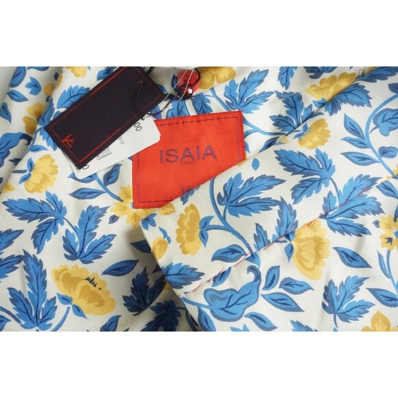 Isaia Pompei Blue Yellow Floral 100% Silk Summer Sport Coat Jacket 42R BRAND NEW